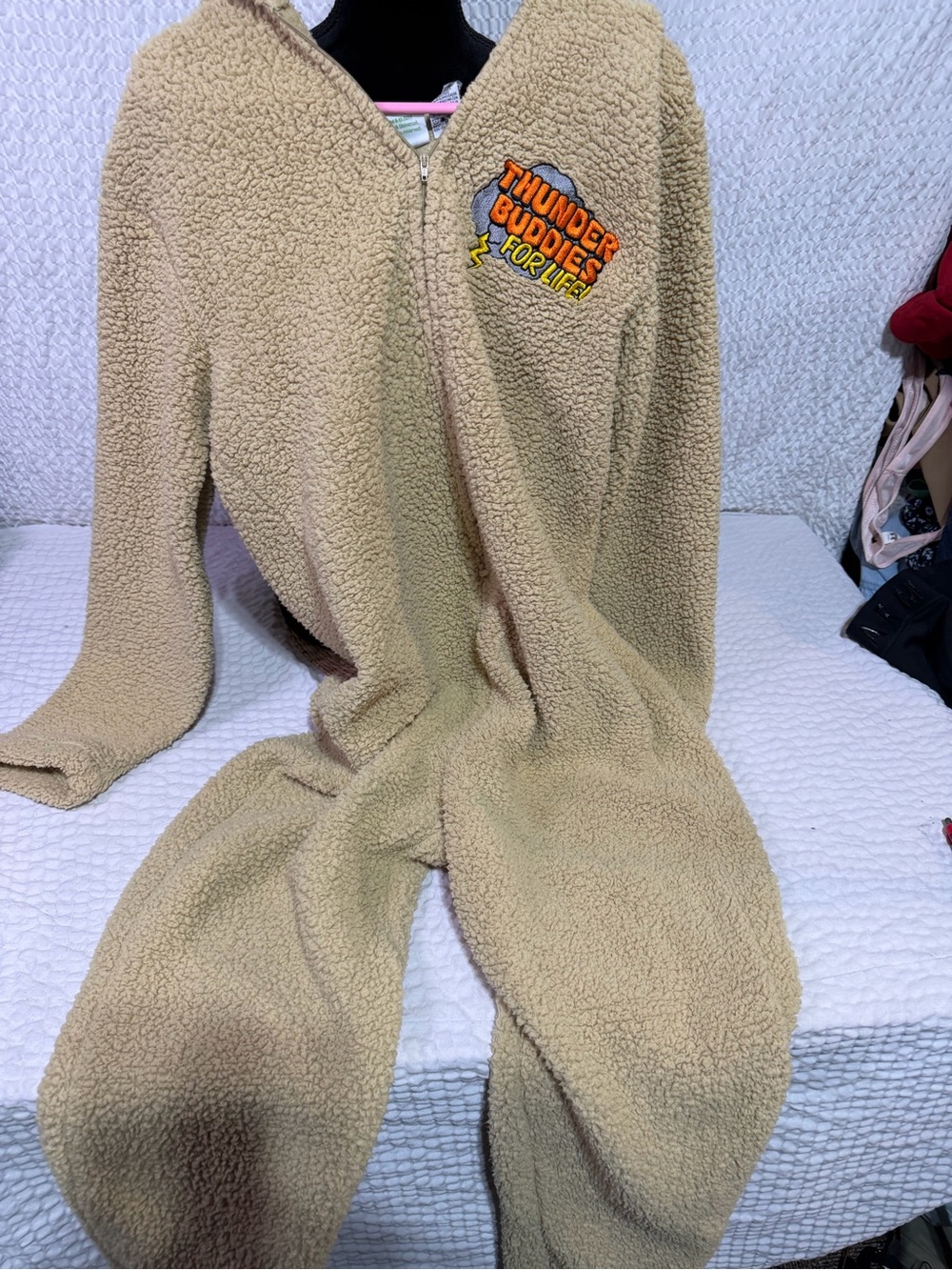 Thunder Buddies Beige medium unisex One-Piece Hoodie Romper